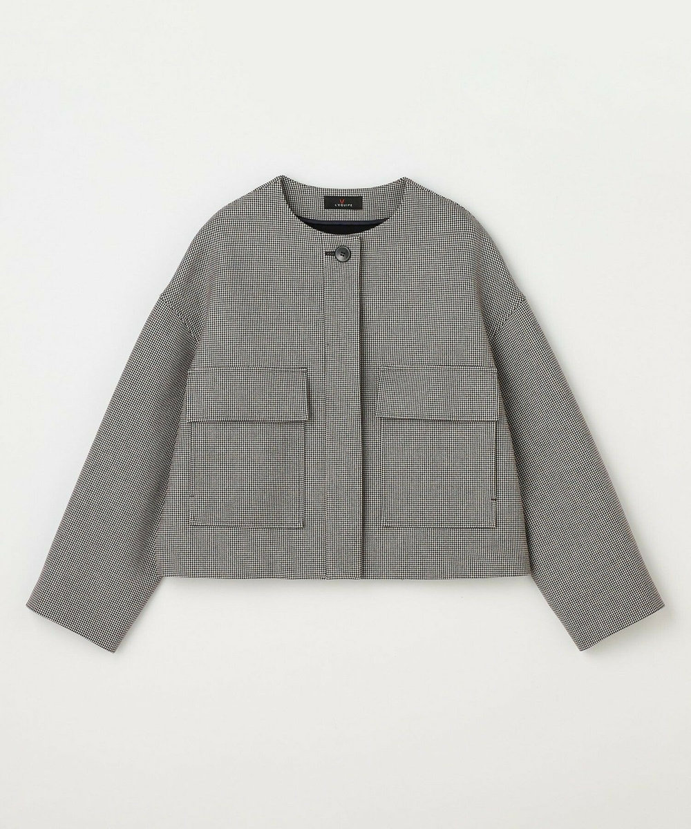 L'EQUIPE バイカラーチェックノーカラージャケット グレー系その他