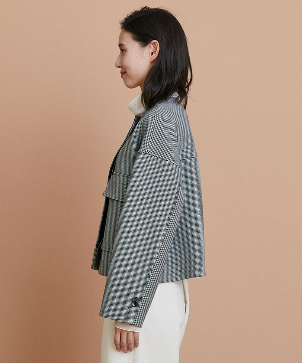 L'EQUIPE バイカラーチェックノーカラージャケット グレー系その他