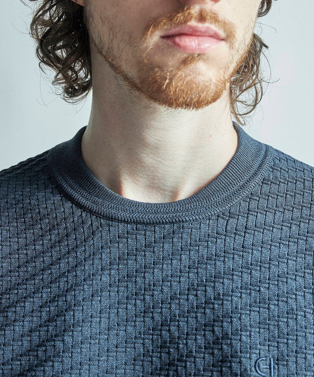 MEN'S BIGI 【COLE HAAN/コール ハーン】別注ブリスタージャガードハイゲージニットTEE＜マシンウォッシャブル＞ ネイビー