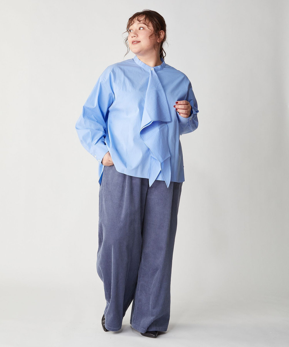 feerique Lサイズ（大きいサイズ） 【大きいサイズ】feerique タイプライターフリルシャツ サックスブルー