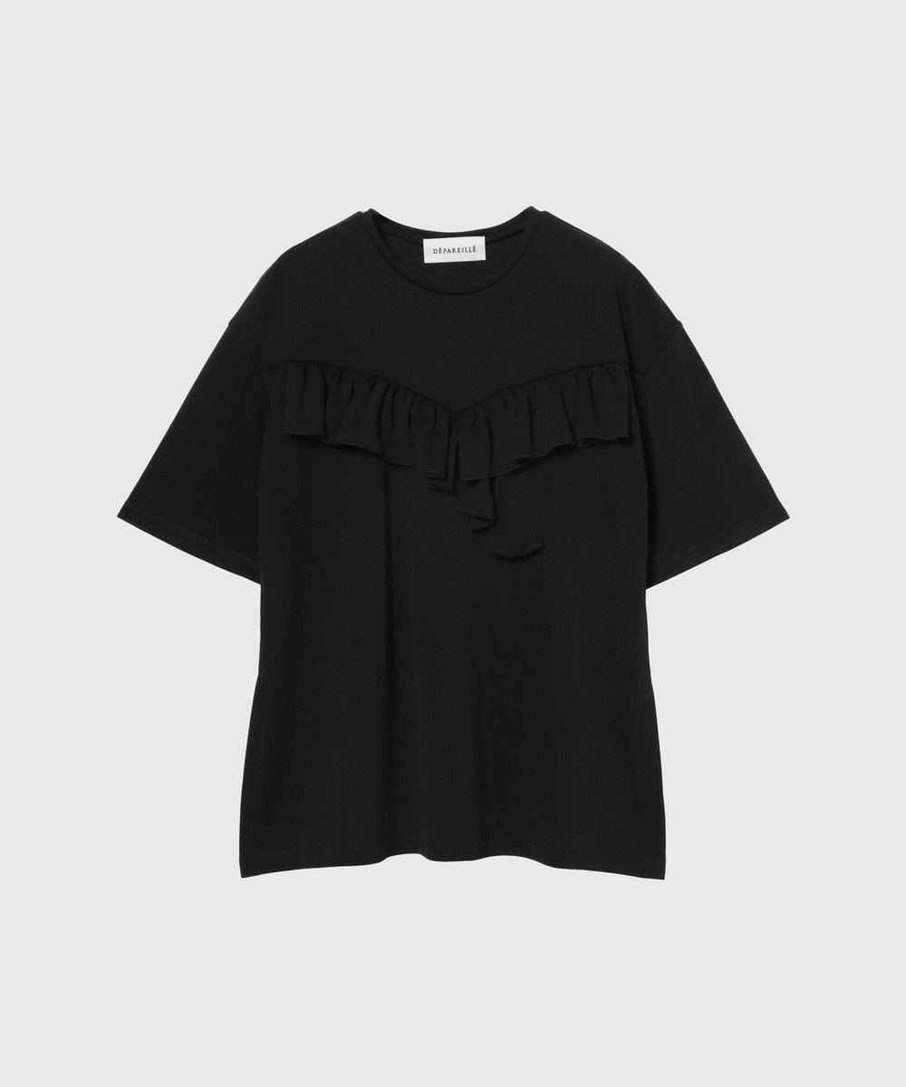 DÉPAREILLÉ TRIACETATE JERSEY RUFFLE TOPS / トリアセテートジャージーラッフルトップス ブラック