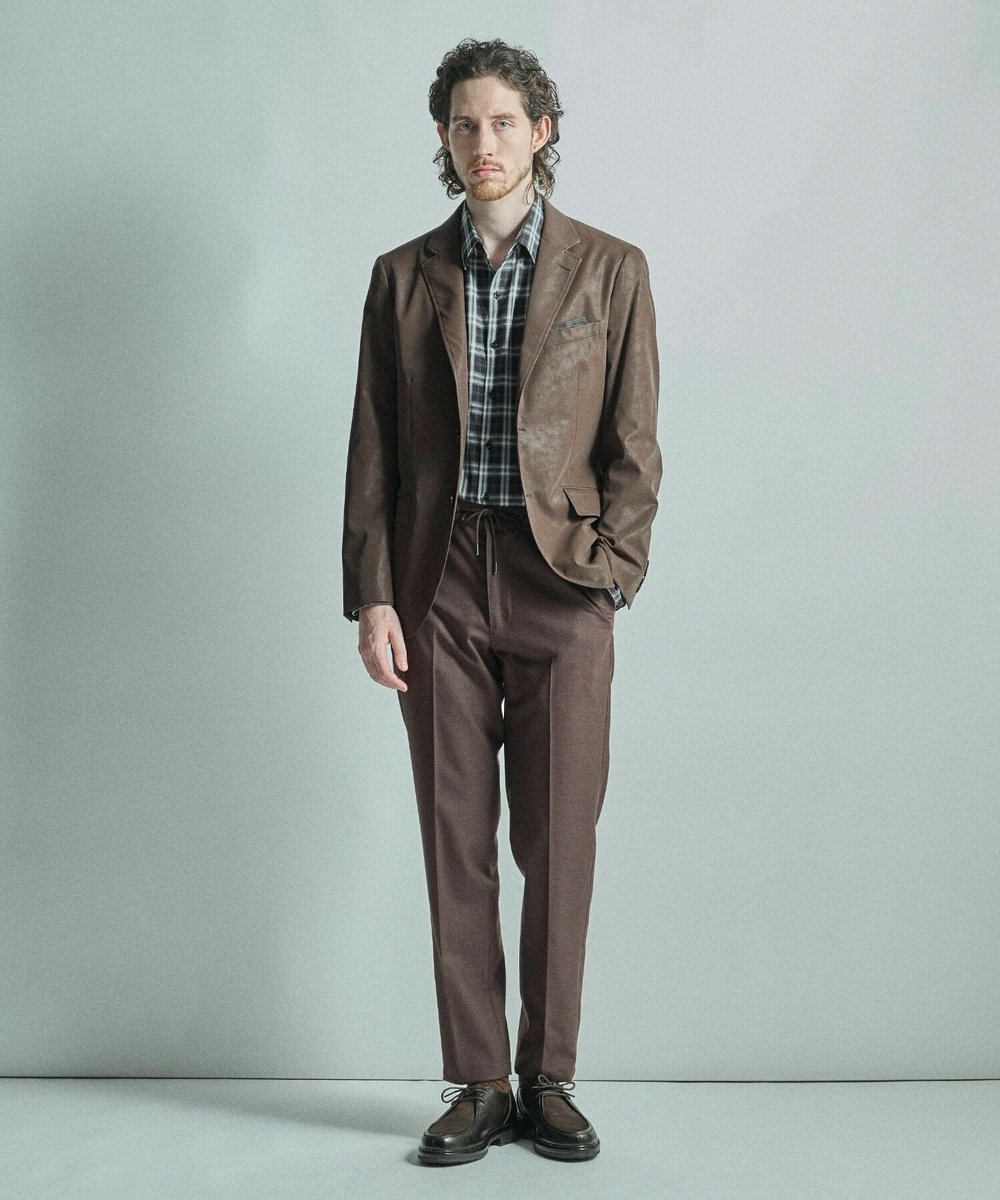 MEN'S BIGI ドビーチェックカジュアルシャツ ブラック