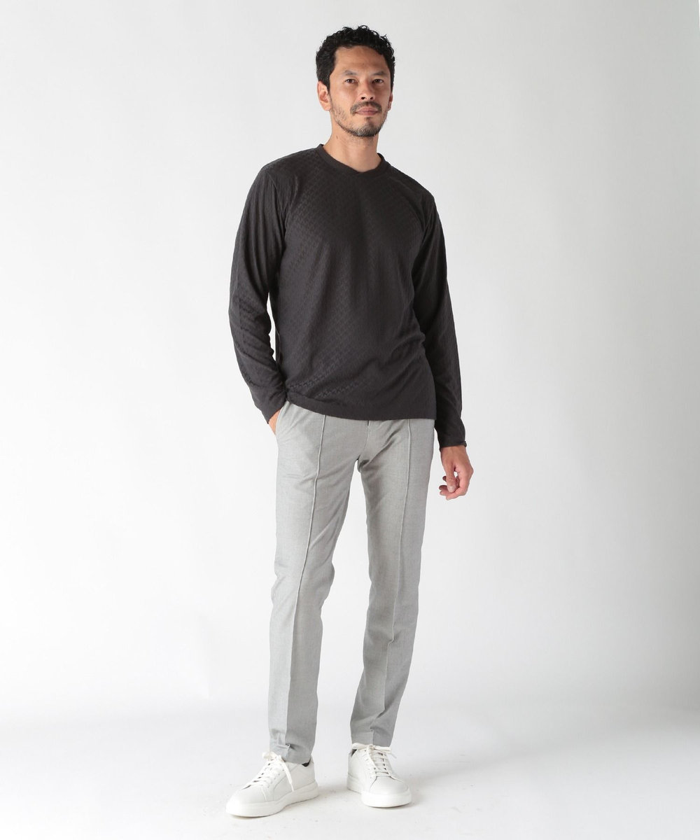 MEN'S BIGI 変形千鳥柄リンクスロングスリーブカットソー チャコールグレー