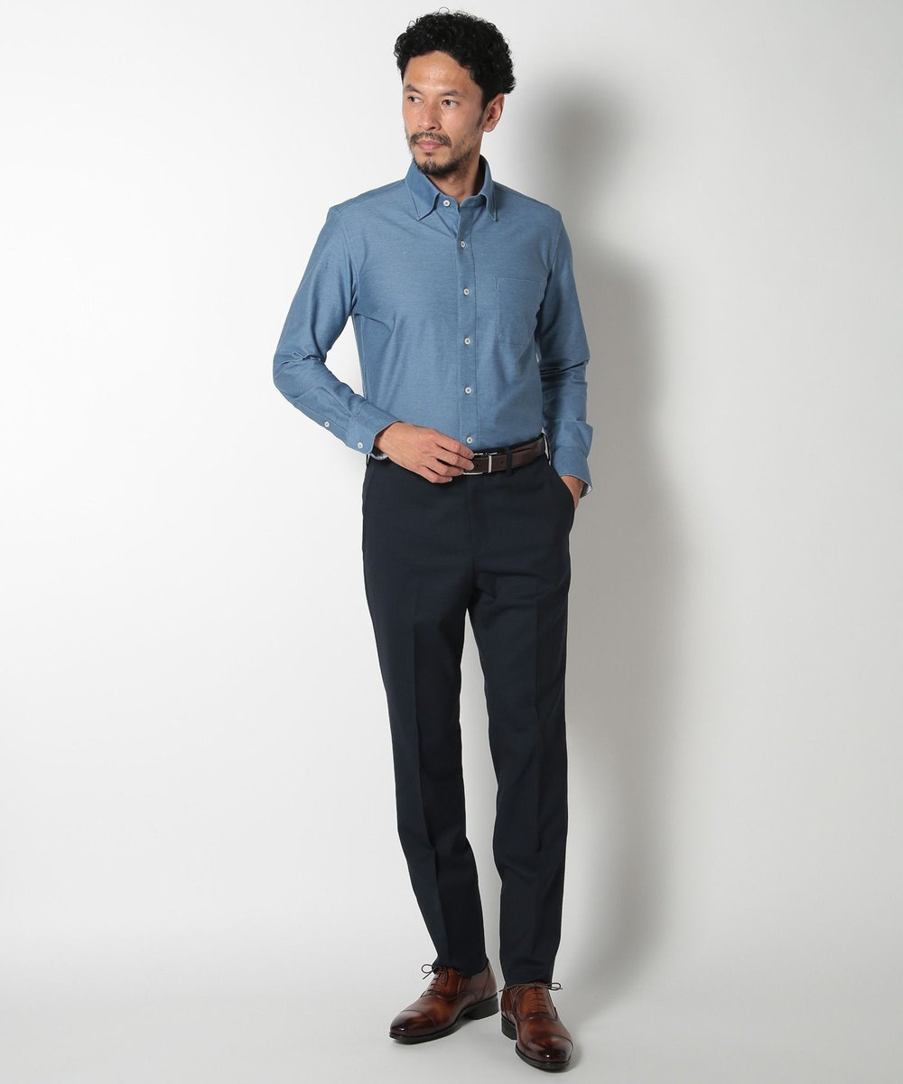 MEN'S BIGI ドビー柄スリムフィットスーツセットアップ ネイビー