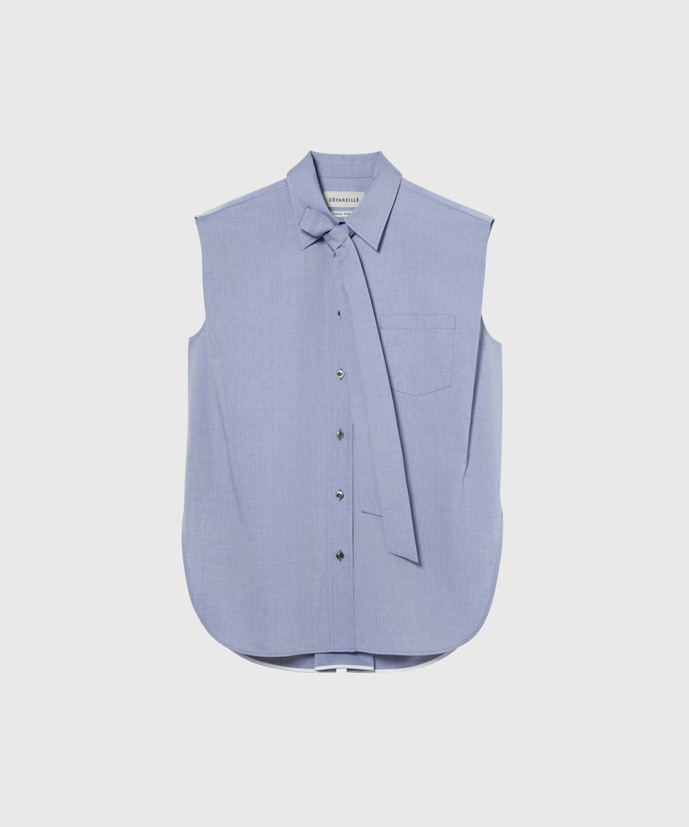 DÉPAREILLÉ COTTON TWILL SLEEVELESS BOW BLOUSE / コットンツイルスリーブレスボウブラウス ネイビー