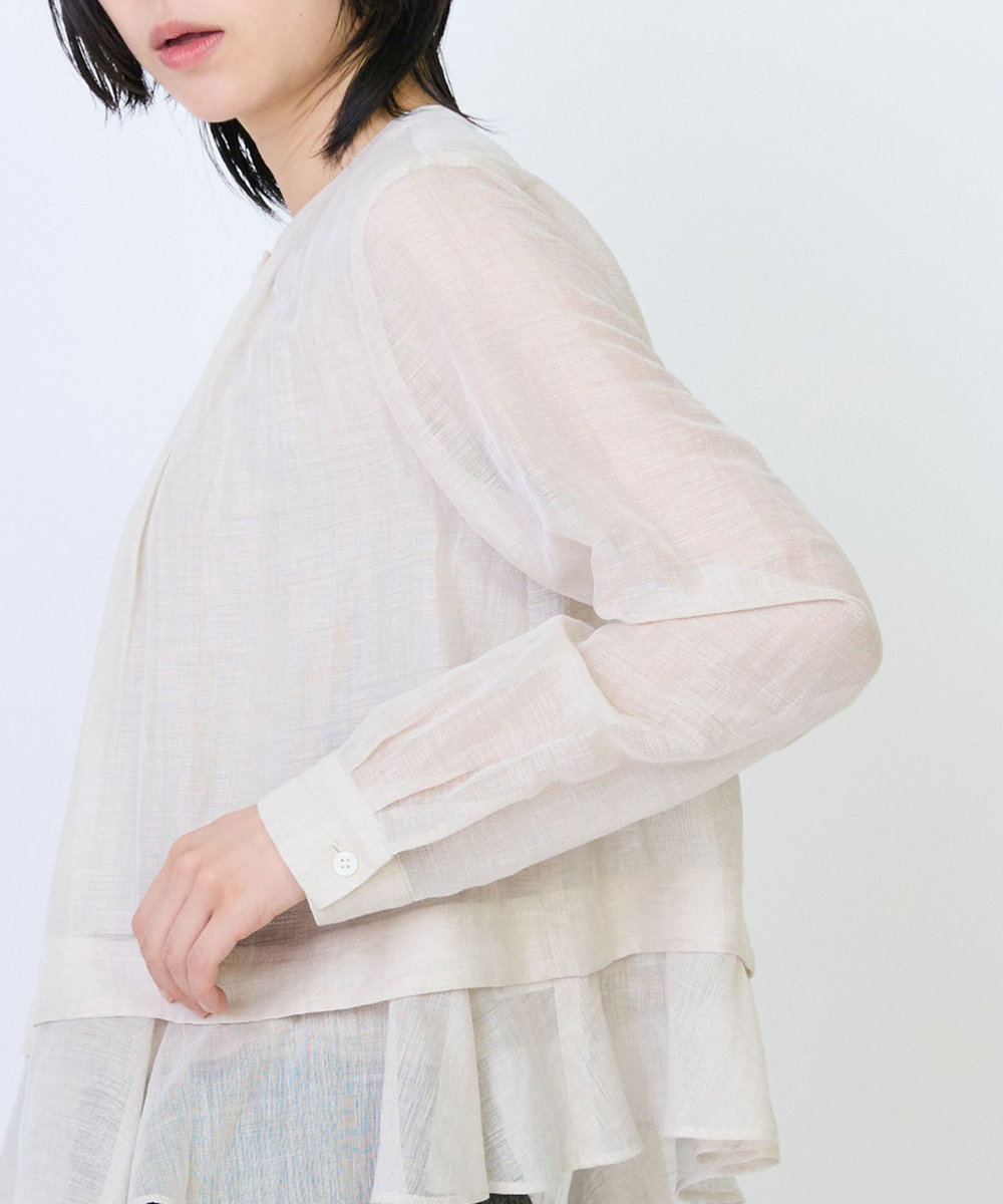 LOISIR エステルリネンカールマイヤーフリルヘムブラウス ベージュ