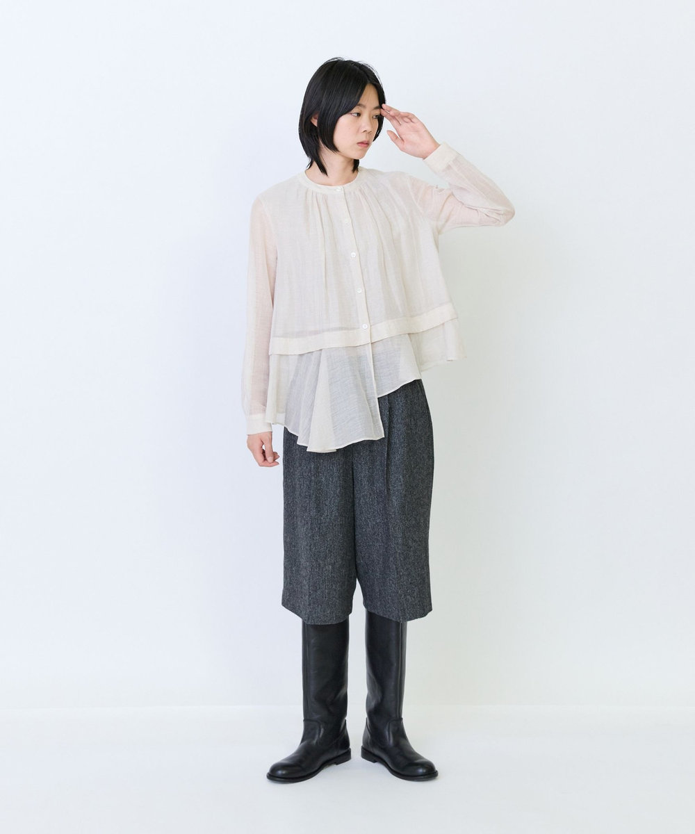 LOISIR エステルリネンカールマイヤーフリルヘムブラウス ベージュ