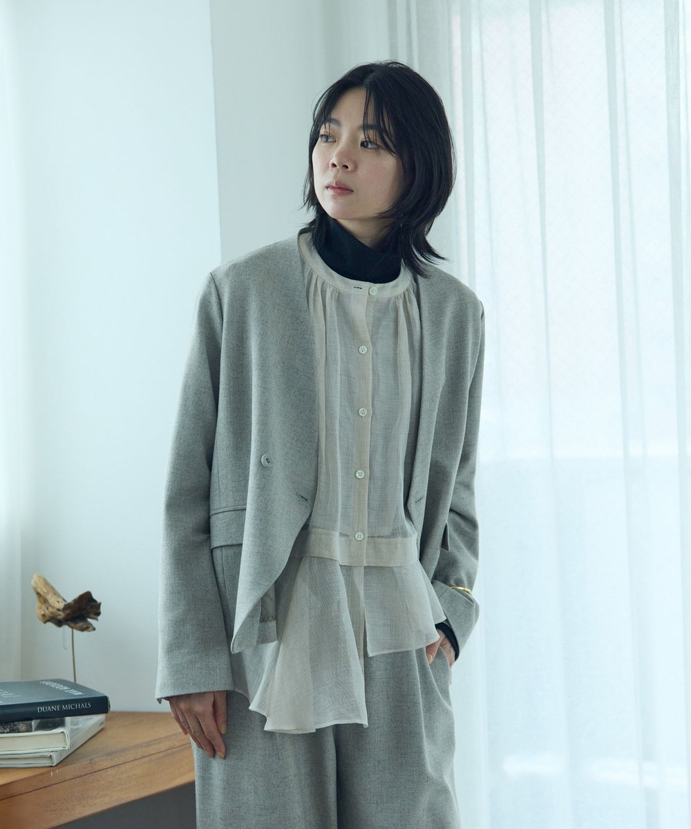 LOISIR エステルリネンカールマイヤーフリルヘムブラウス ベージュ