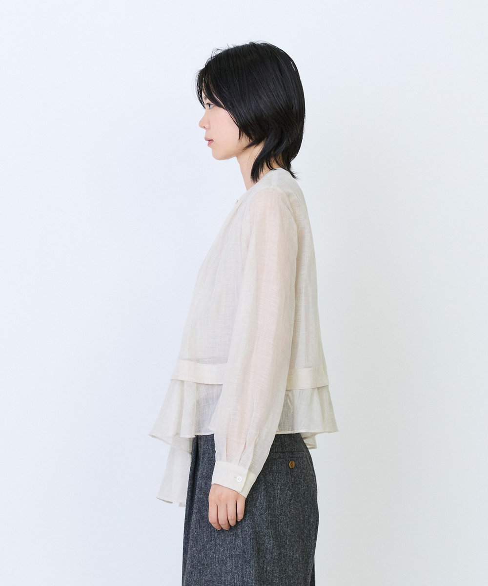 LOISIR エステルリネンカールマイヤーフリルヘムブラウス ベージュ
