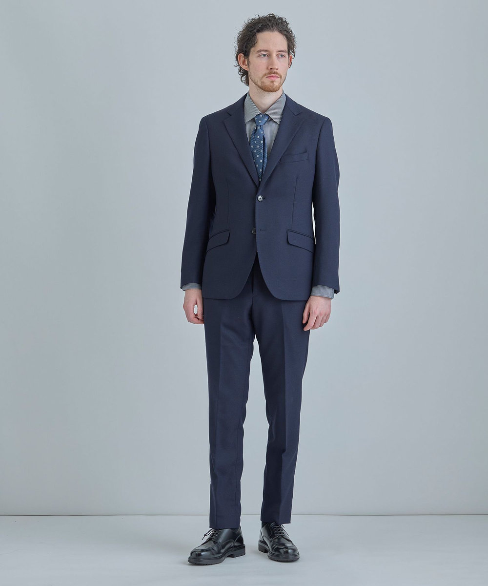 MEN'S BIGI 小紋グレンチェックxドット柄シルクネクタイ ブルー