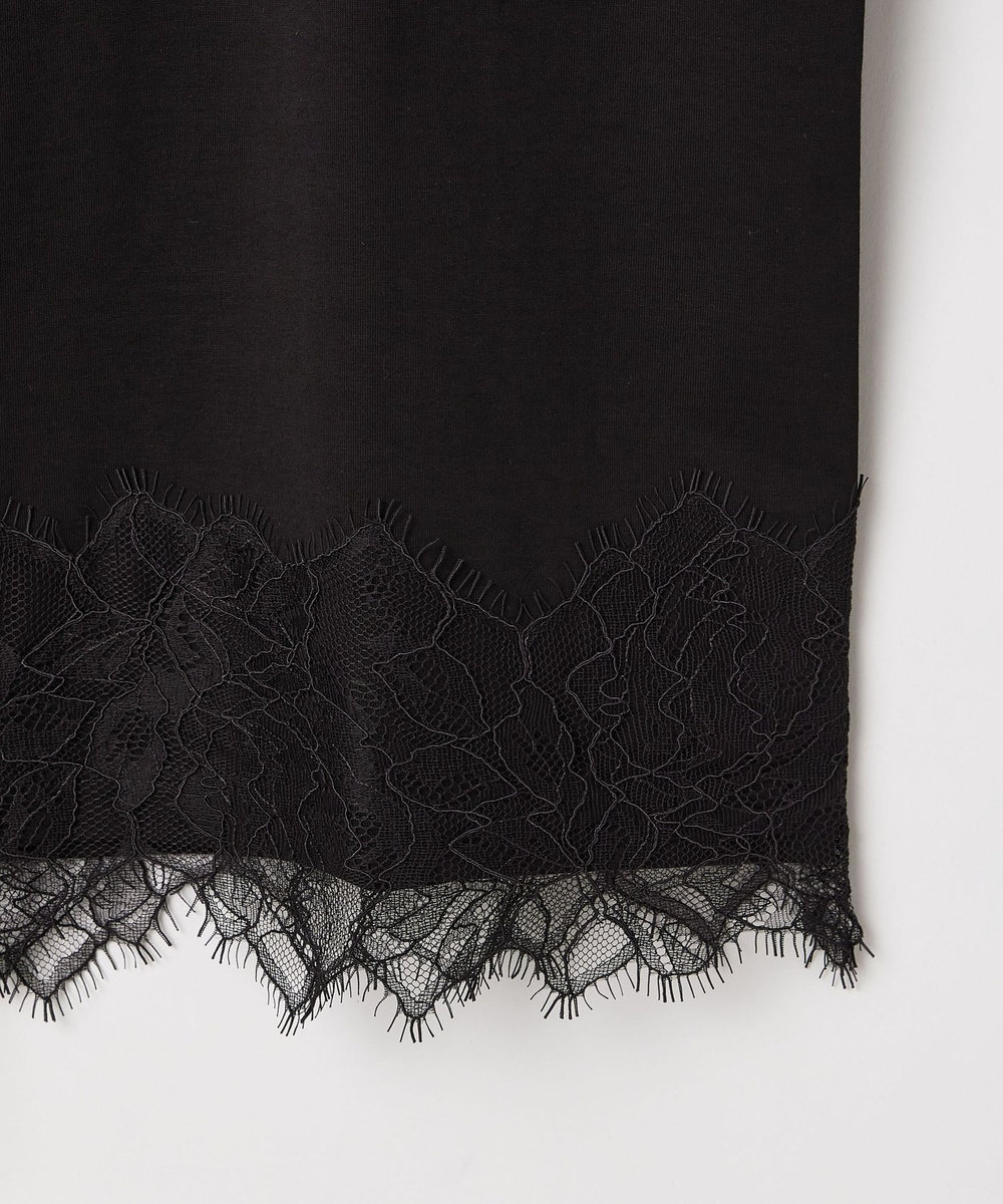 DÉPAREILLÉ COTTON JERSEY LACE DOCKING CREW NECK / コットンジャージーレースドッキングクルーネック ブラック