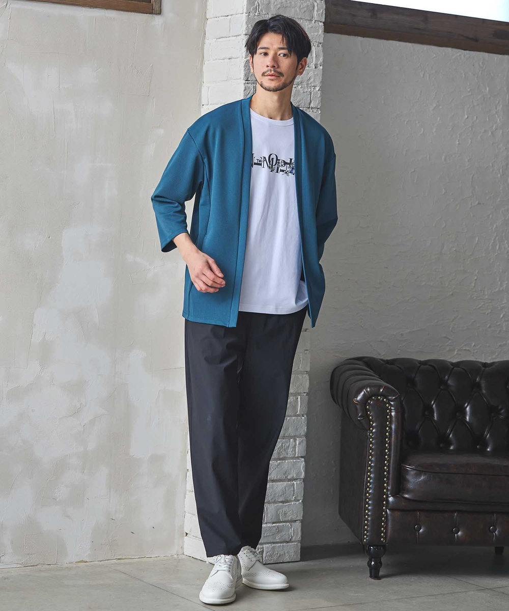 UNION STATION カットカルゼWフェイス7分袖カーディガン ブルー