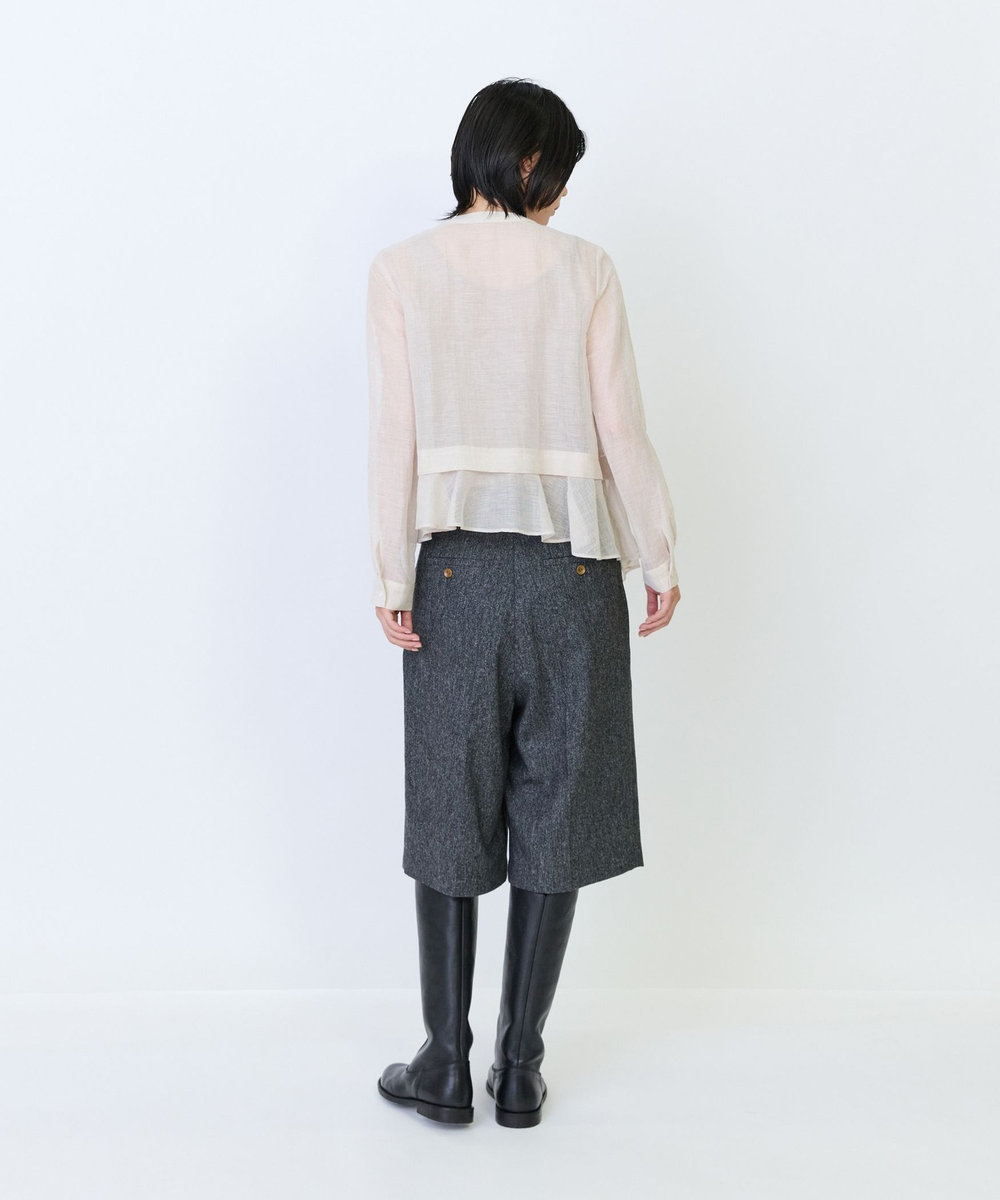 LOISIR エステルリネンカールマイヤーフリルヘムブラウス ベージュ