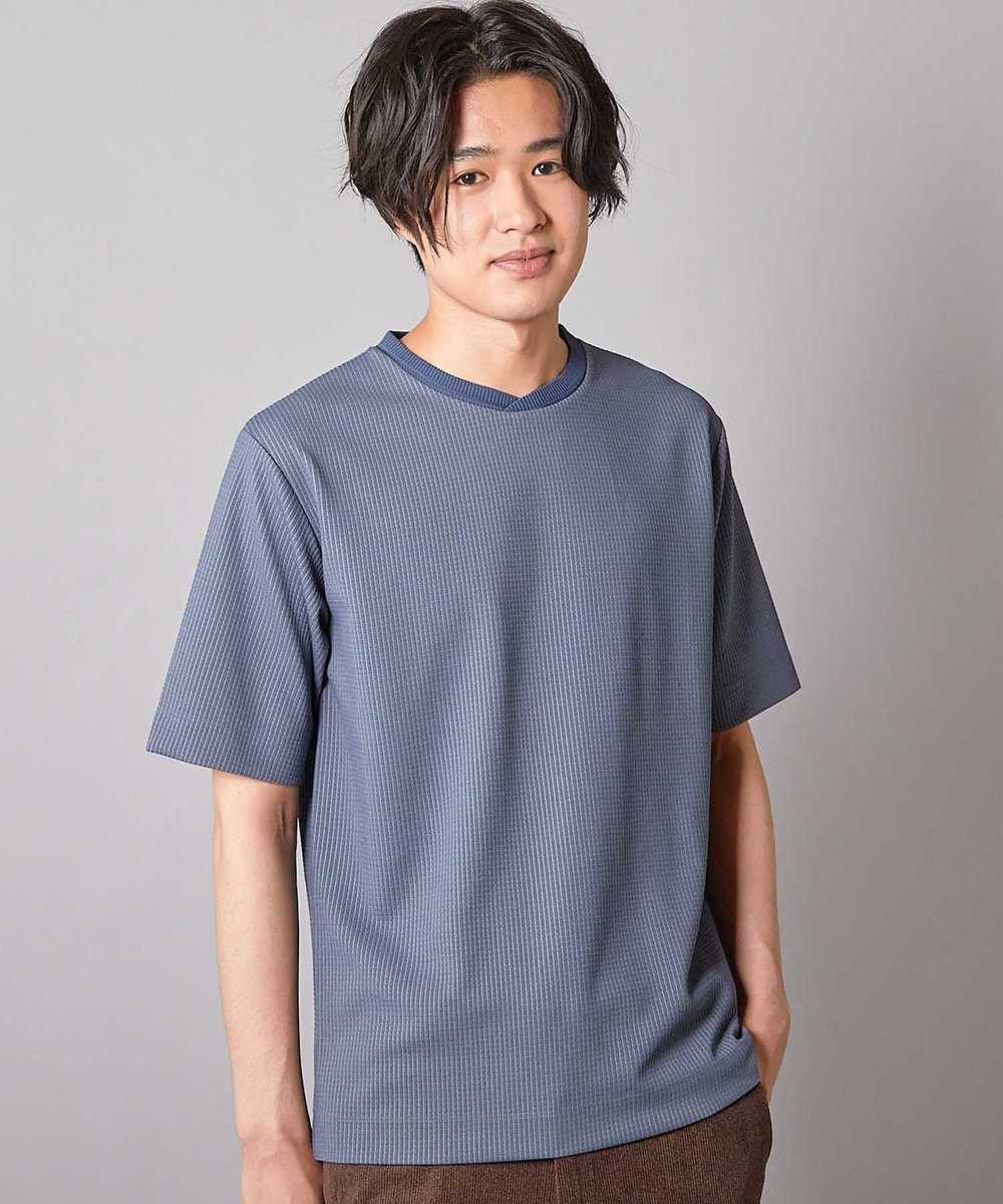 UNION STATION ジャガードストライプTシャツ ブルー