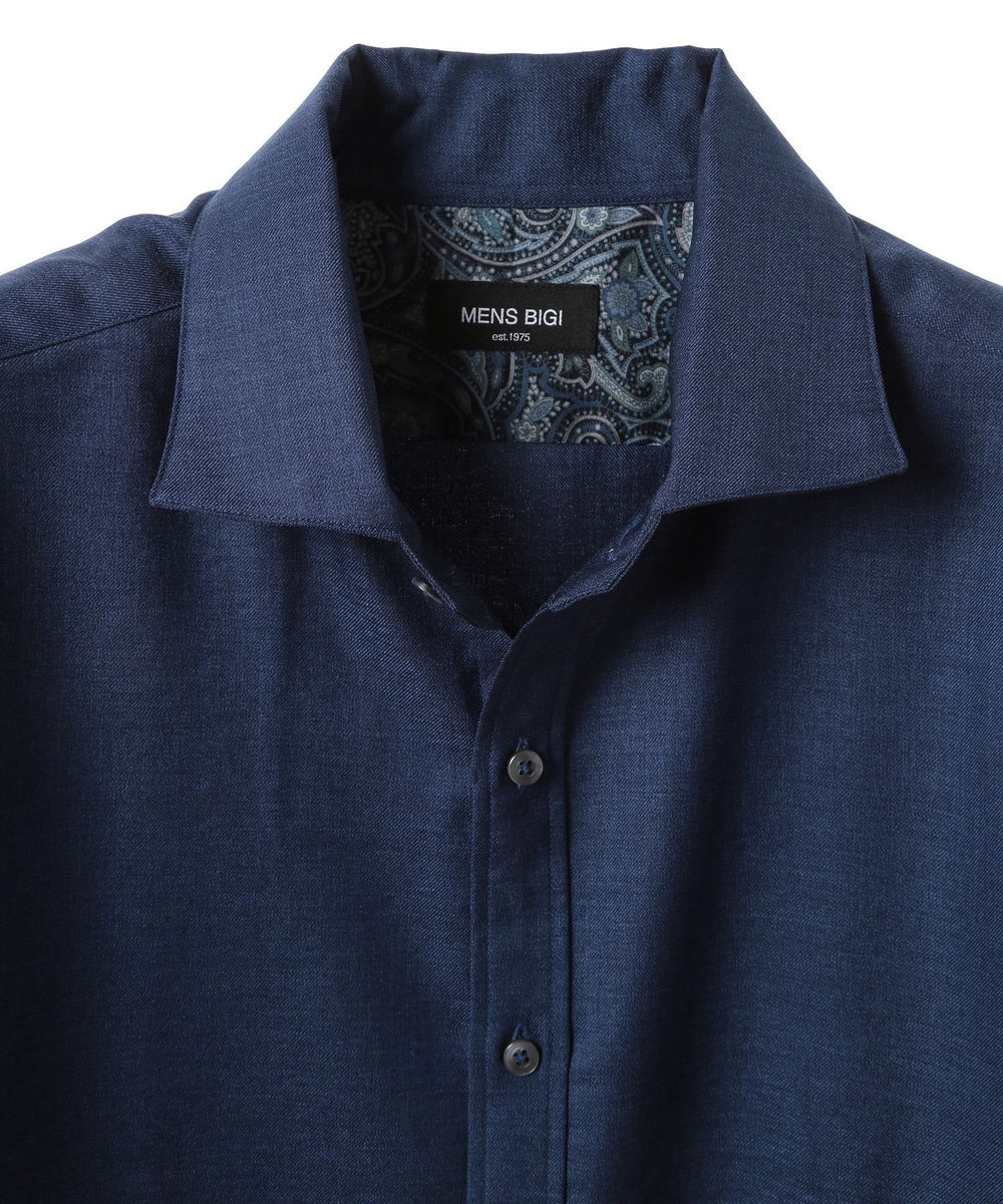 MEN'S BIGI オクシィジュエルストレッチ七分袖シャツ〈ストレッチ〉 ネイビー