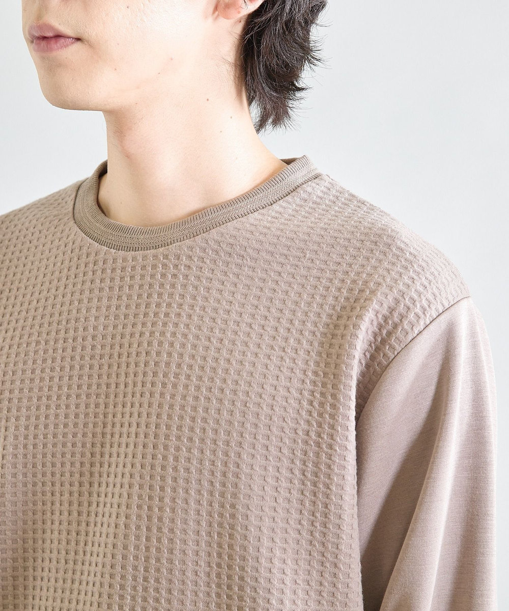 UNION STATION 異素材コンビ ワッフルジャガードTee ブラウン