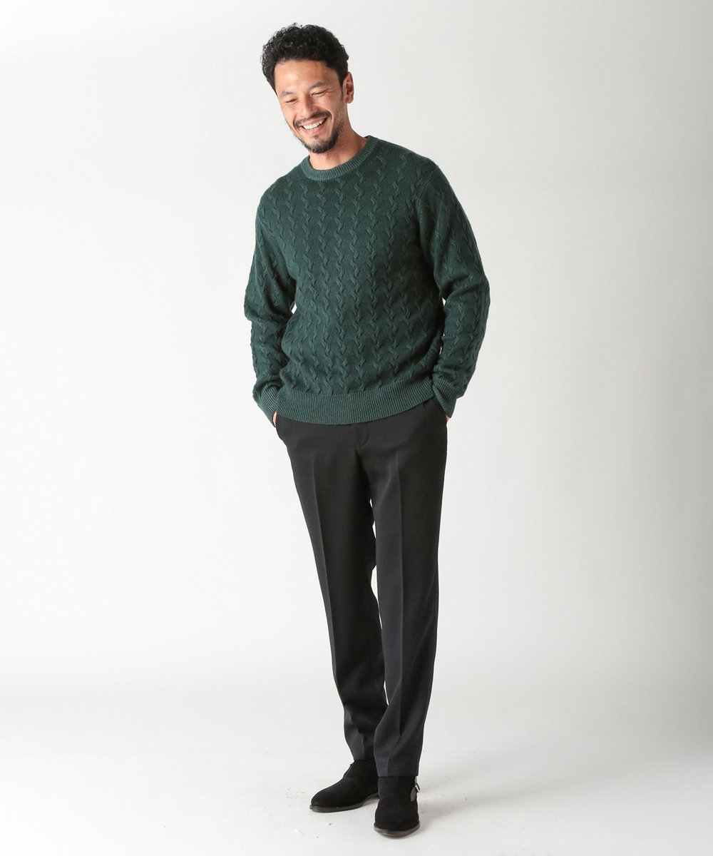 MEN'S BIGI 5G スノー加工ケーブルクルーニット グリーン
