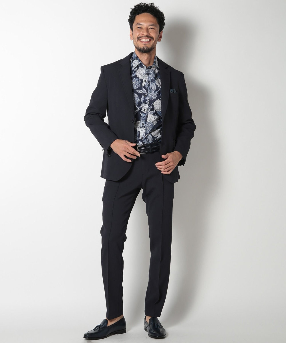 MEN'S BIGI ヘリンボーンストレッチジャケット ネイビー