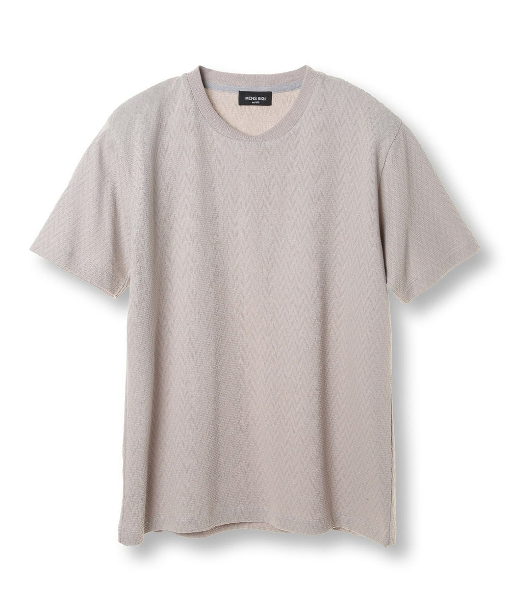 MEN'S BIGI シェブロン柄リンクスジャカードTシャツ<接触冷感><抗菌防臭> グレー