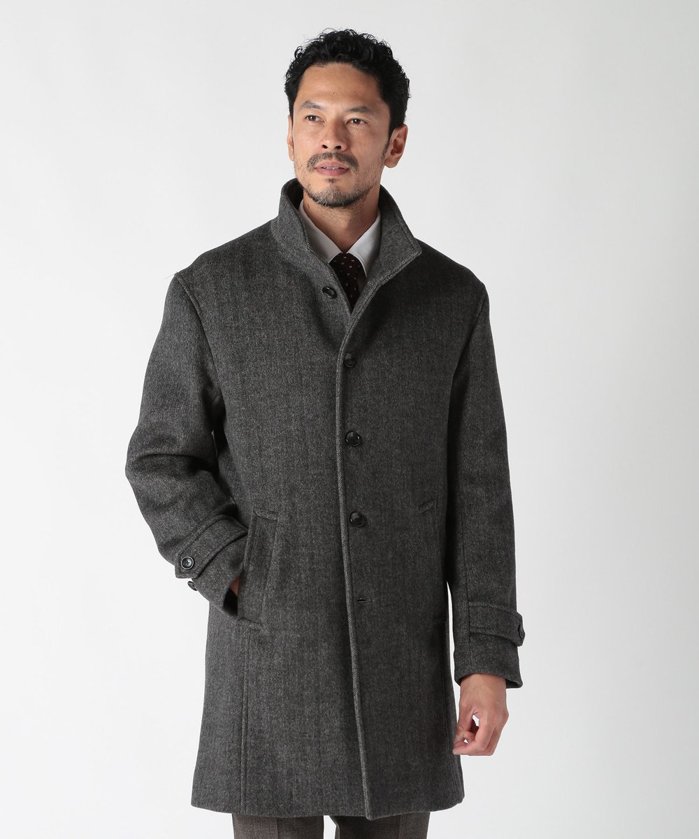 MEN'S BIGI スーパー140ウールビーバーヘリンボーンコート グレー