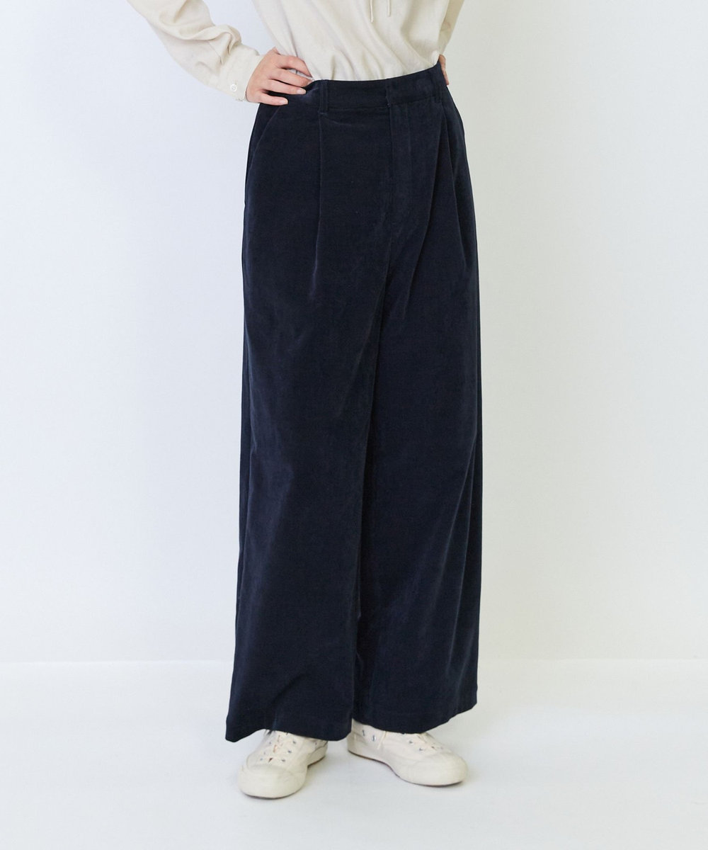 LOISIR シャンブレーベルベットセミワイドパンツ ネイビー