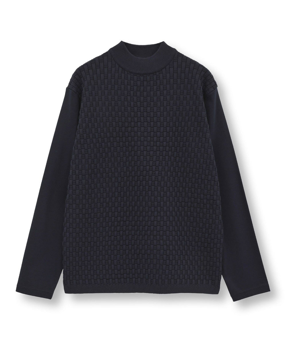 MEN'S BIGI ニットコンビ モックネック長袖Tシャツ ネイビー