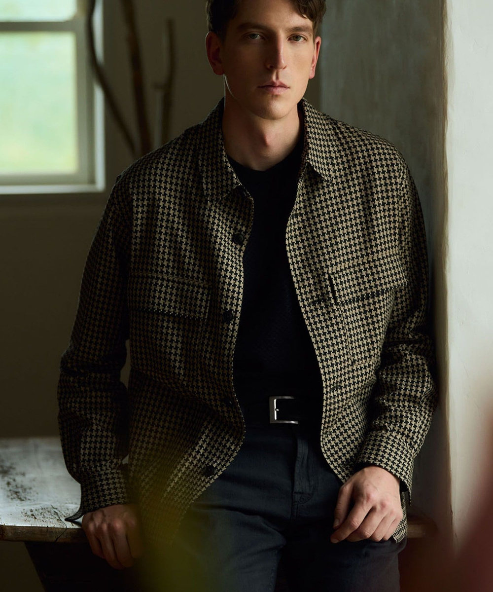 MEN'S BIGI フクレジャガード　クルーネックリブカットソー ブラック