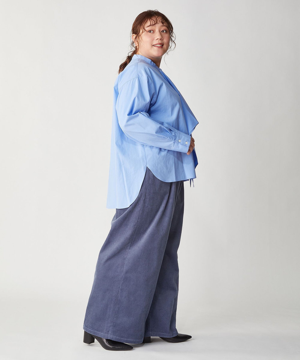 feerique Lサイズ（大きいサイズ） 【大きいサイズ】feerique タイプライターフリルシャツ サックスブルー