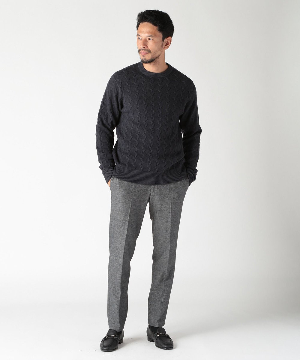 MEN'S BIGI 5G スノー加工ケーブルクルーニット ブラック