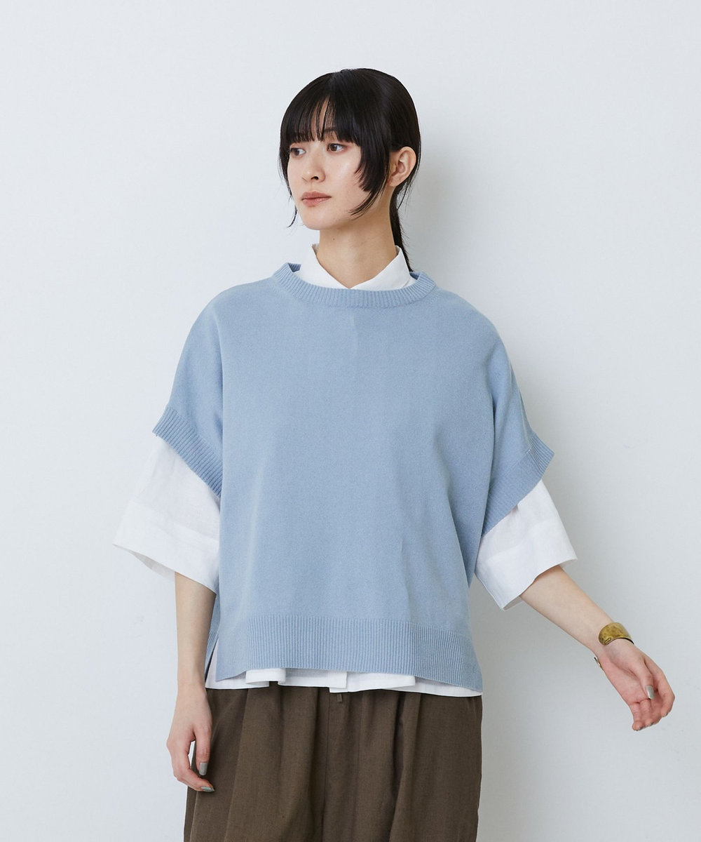 LOISIR 和紙コットン天竺プルオーバー サックスブルー