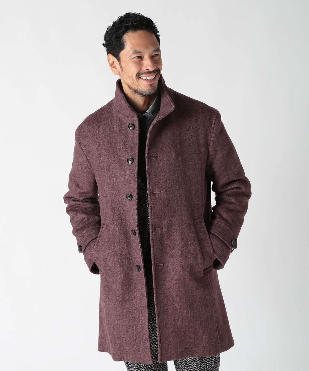 MEN'S BIGI スーパー140ウールビーバーヘリンボーンコート ボルドー
