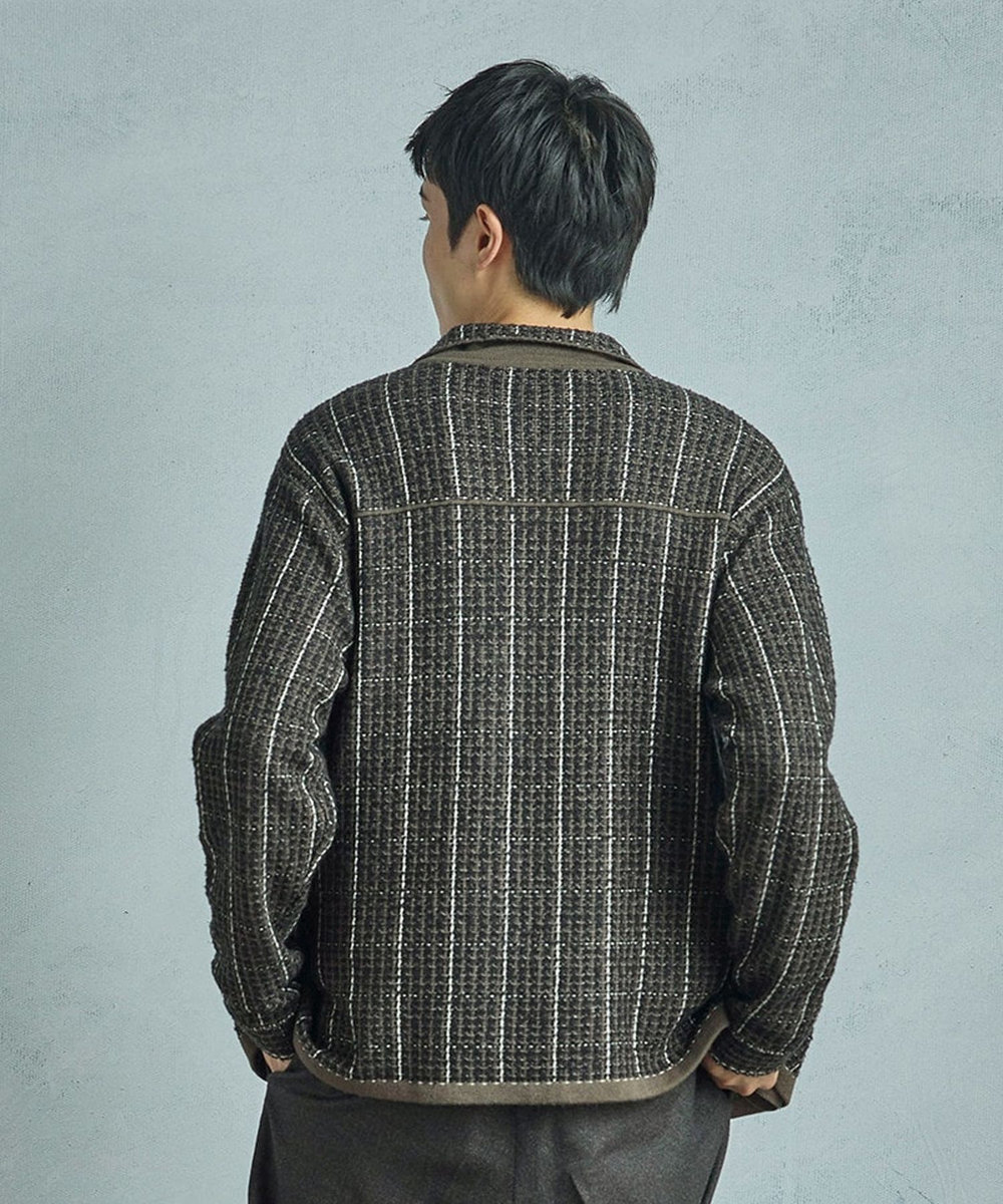 MEN'S BIGI ツイードチェック ニットブルゾン ブラウン