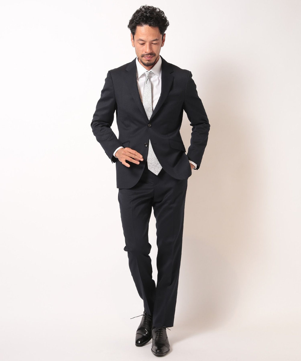 MEN'S BIGI シェブロンジャカードスーツセットアップ＜同素材ベストあり＞ ネイビー