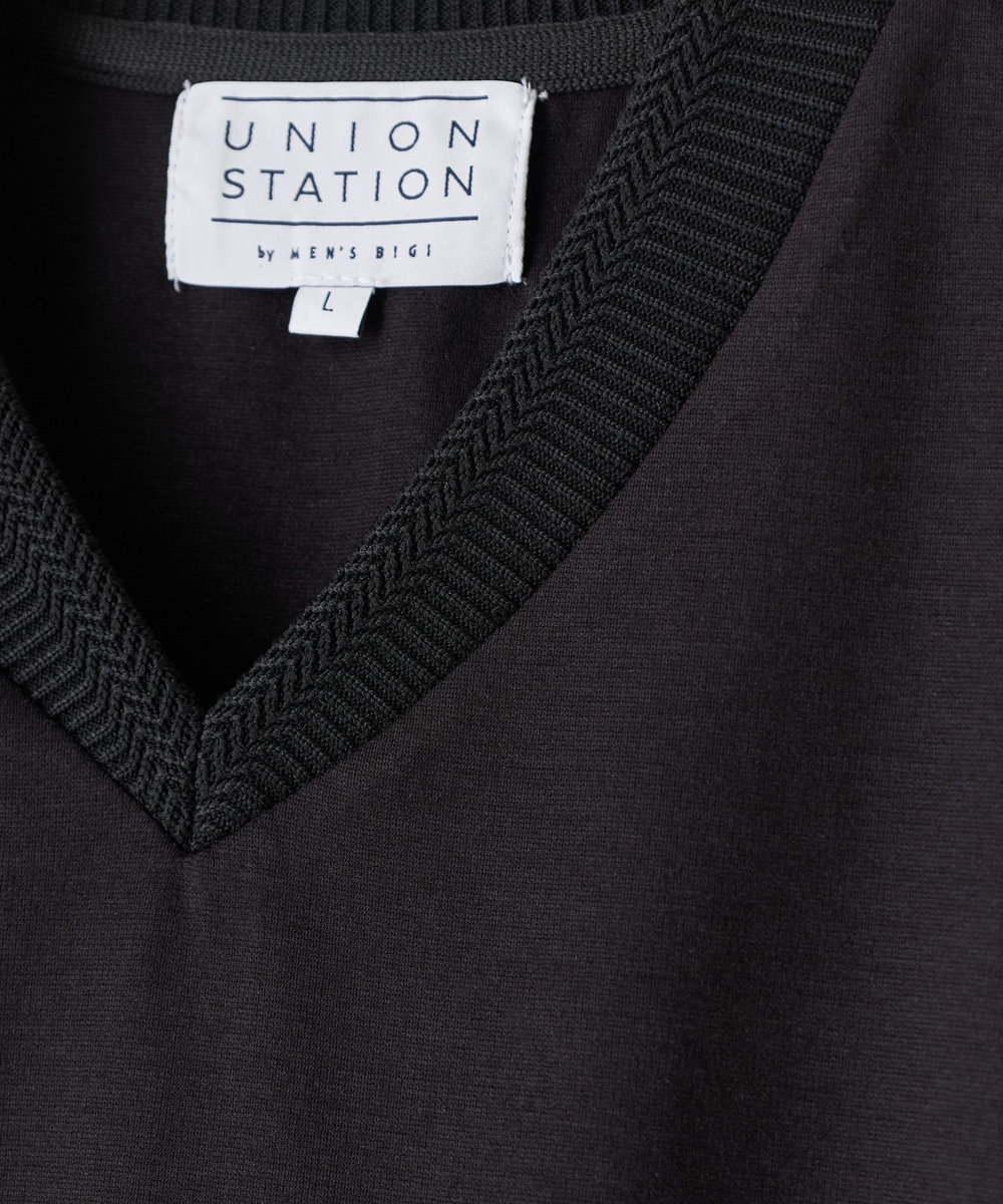 UNION STATION  シルケットスムースVネックテイラーTシャツ ブラック