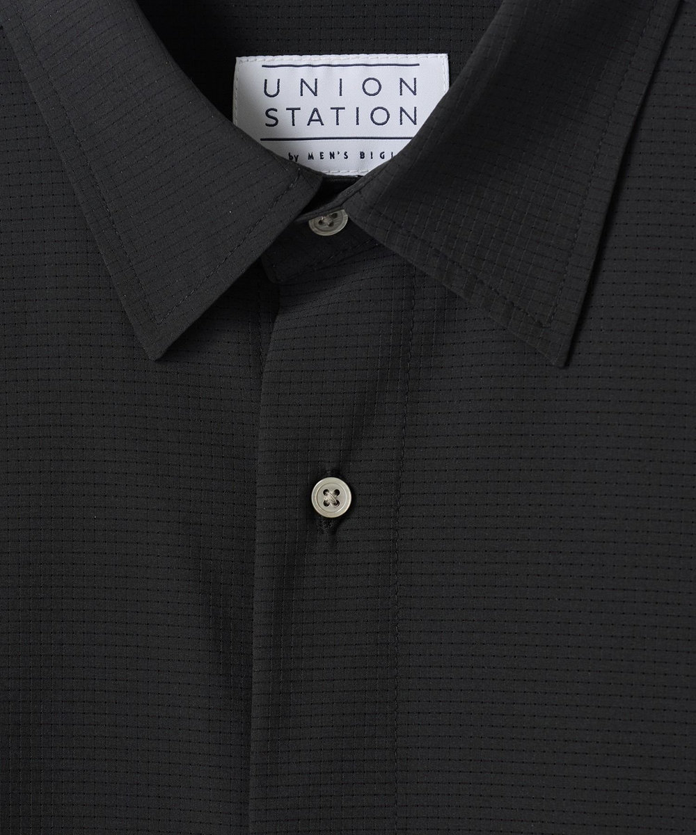 UNION STATION ドットメッシュレギュラーカラーシャツ〈ストレッチ・マシンウォッシャブル・軽量・接触冷感・通気性〉 ブラック