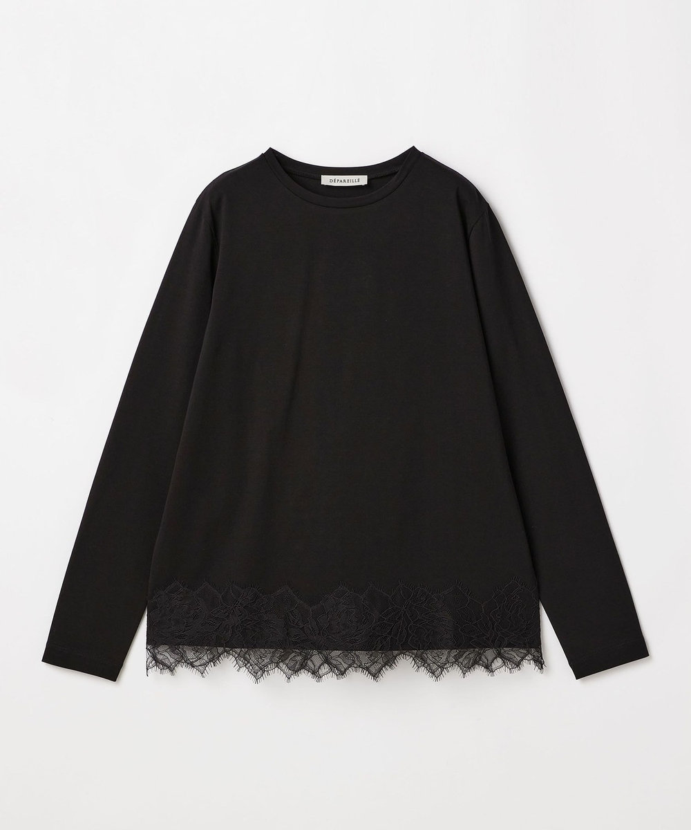 DÉPAREILLÉ COTTON JERSEY LACE DOCKING CREW NECK / コットンジャージーレースドッキングクルーネック ブラック
