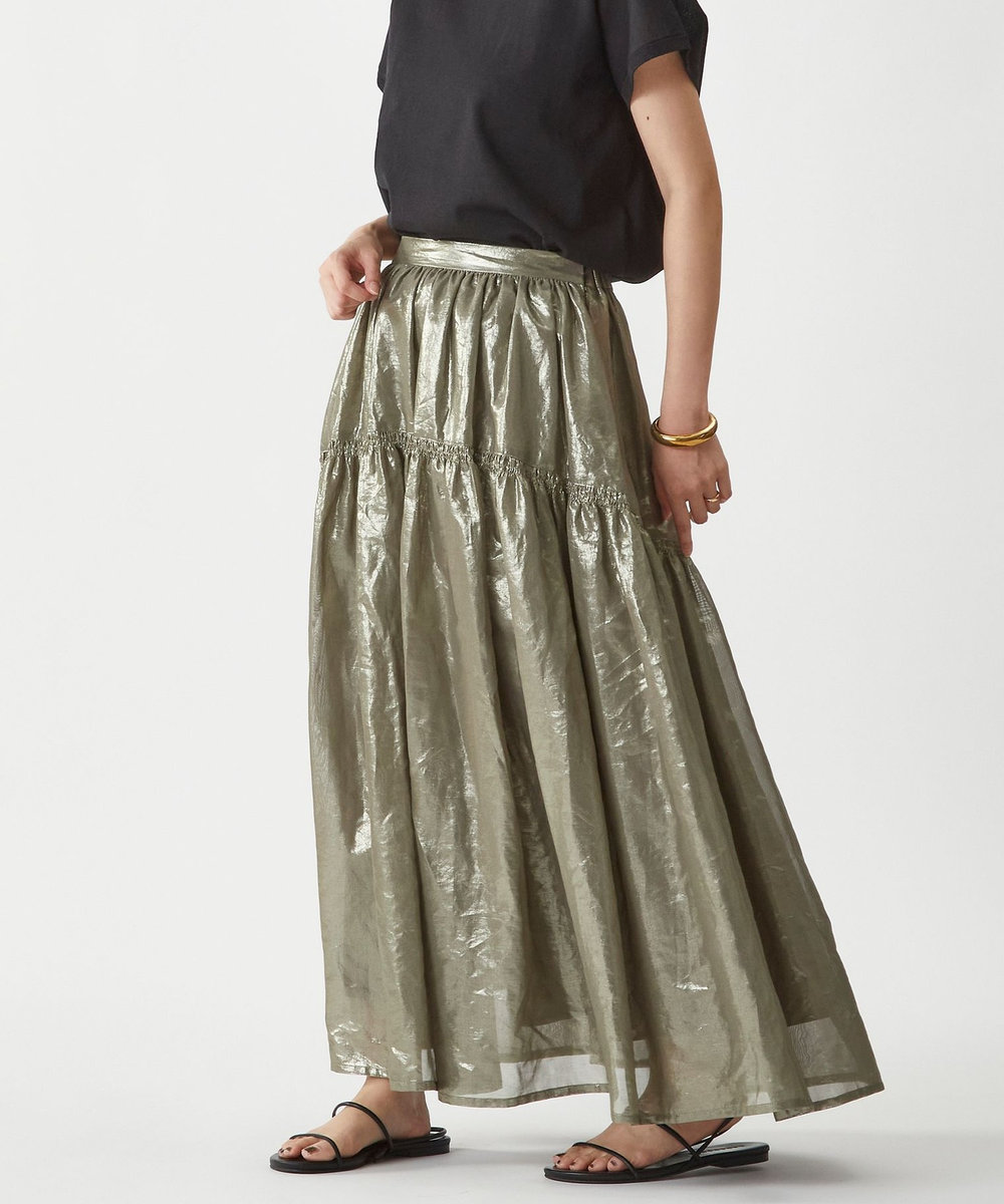 1er Arrondissement コットン箔プリントスカート カーキ