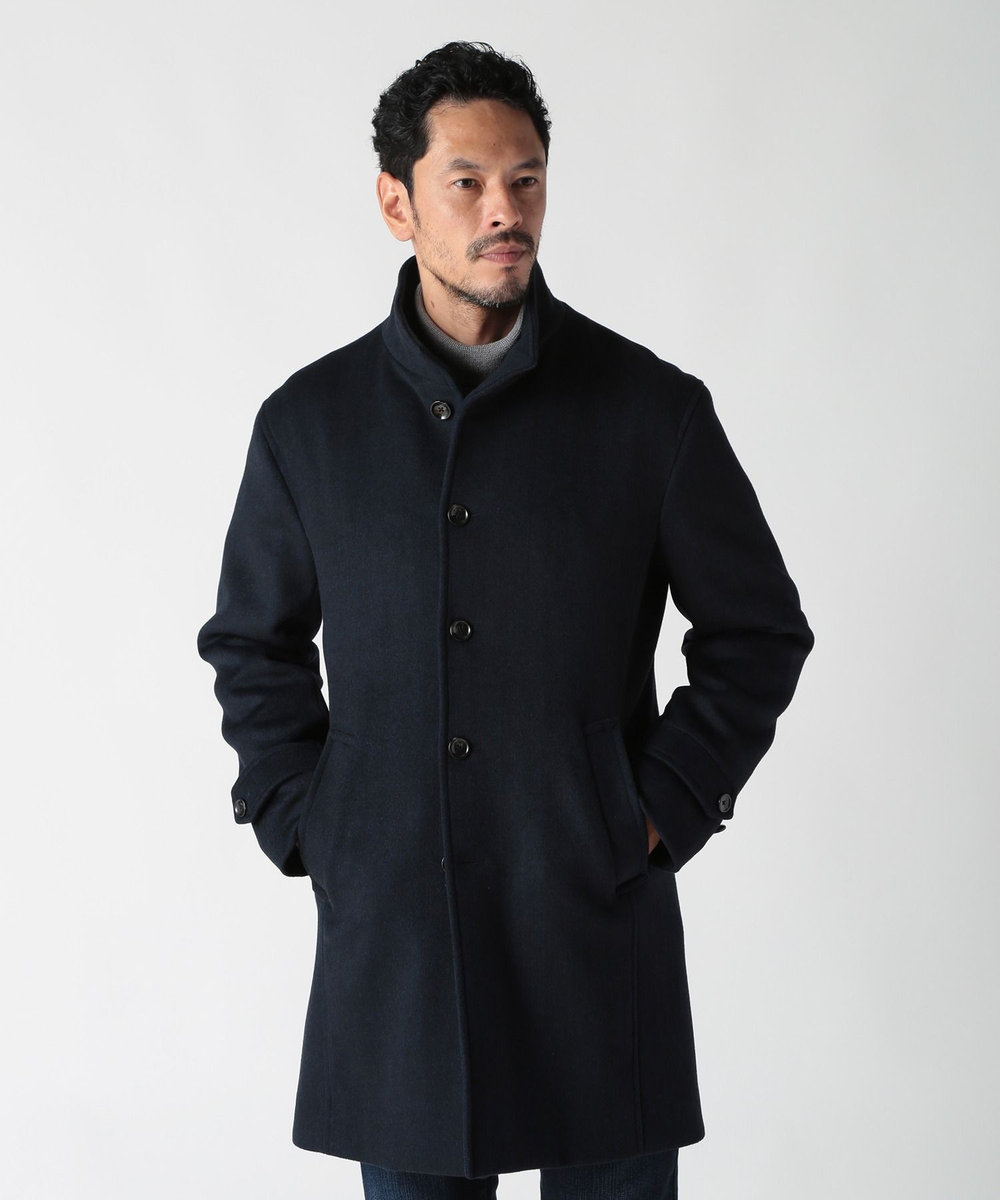 MEN'S BIGI スーパー140ウールビーバーヘリンボーンコート ネイビー