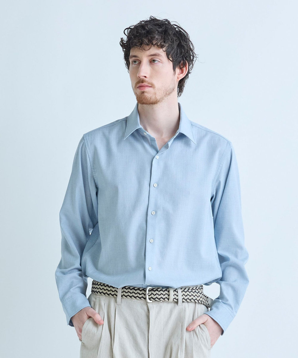 MEN'S BIGI トリアセリネン調ストレッチ カジュアルシャツ＜接触冷感/UVカット/ストレッチ/防シワ/EASY CARE＞ サックスブルー