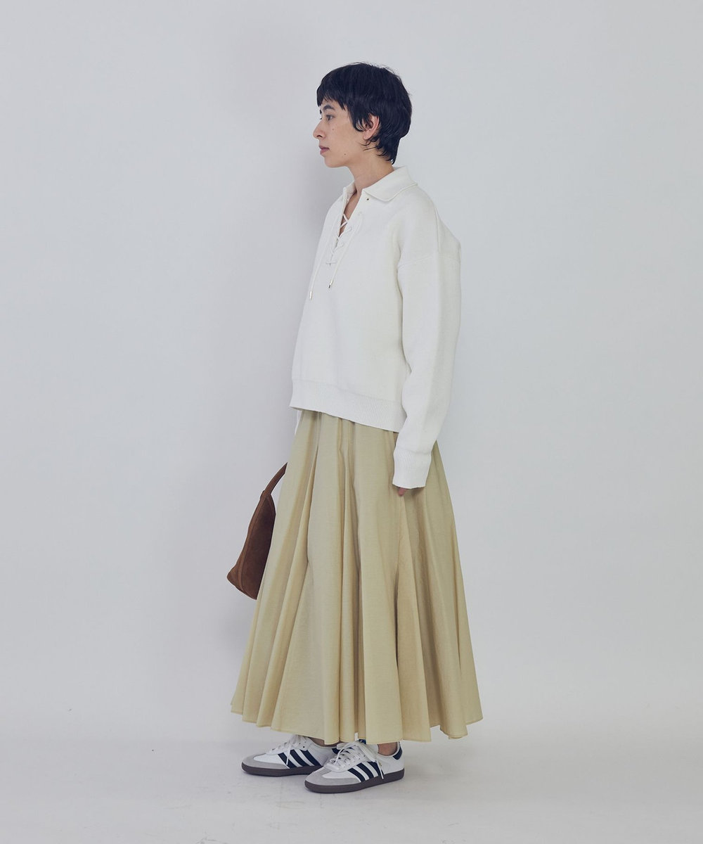 1er Arrondissement レースアップポロニットプルオーバー オフホワイト