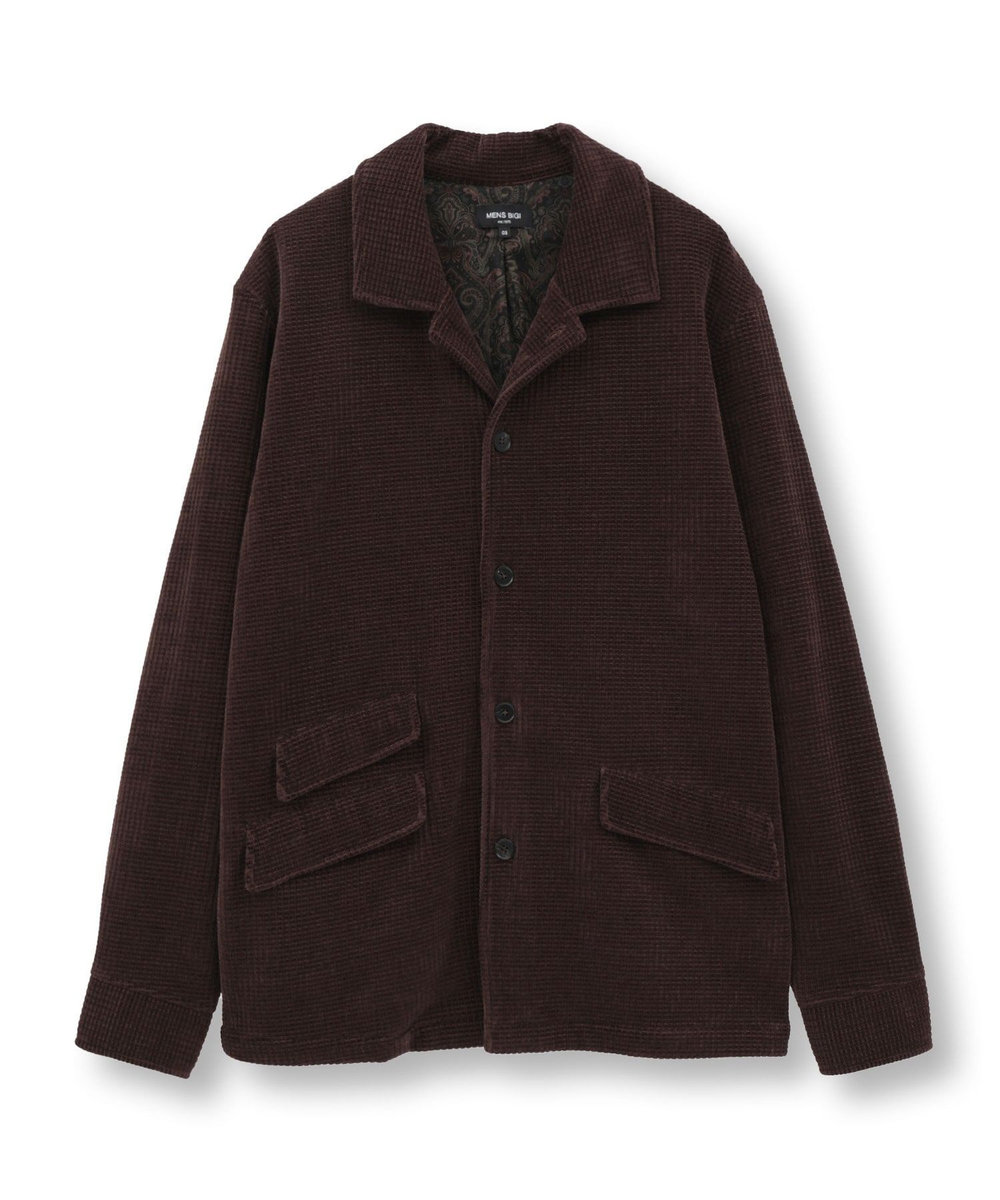 MEN'S BIGI ベロア調コールワッフル カバーオールジャケット ブラウン
