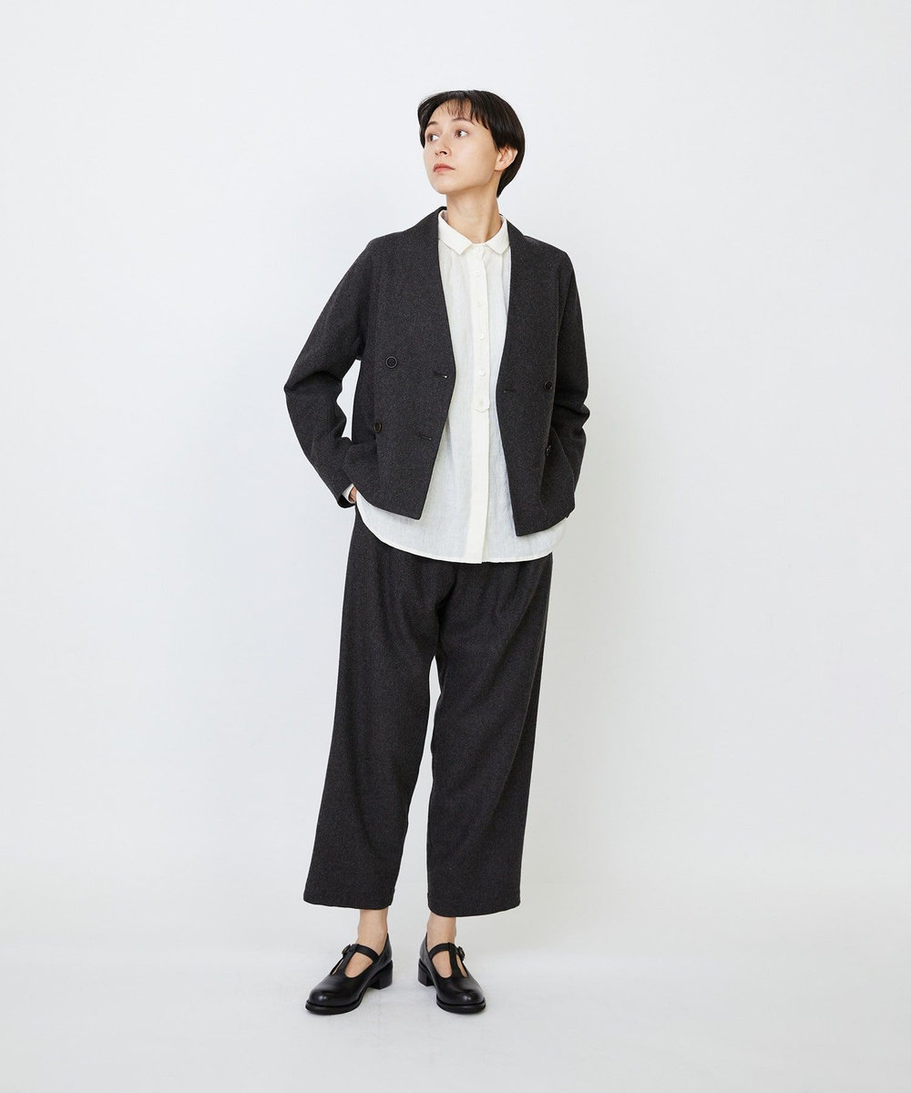 LOISIR エステルウールエターミンノーカラージャケット ブラウン