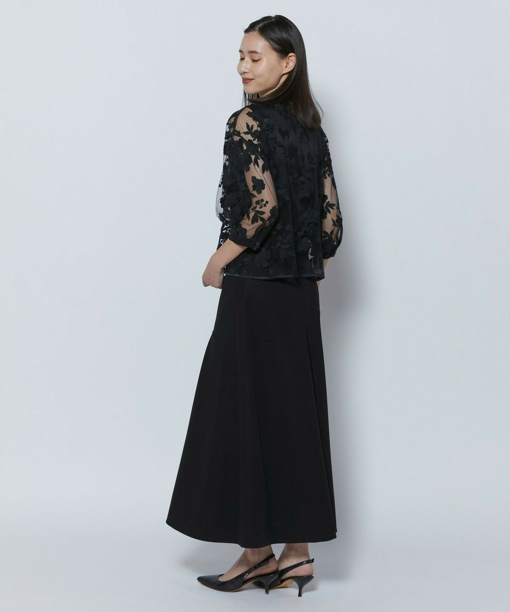 L'EQUIPE COUTURIER フラワーエンブロイダリーチュールブブラウス ブラック