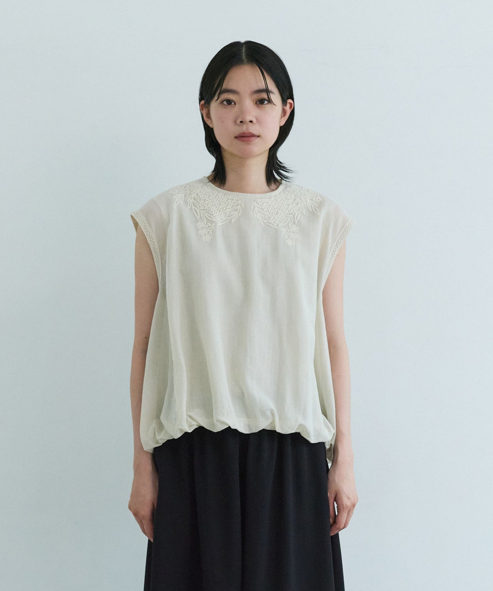 LOISIR インドコットンチュール刺繍バルーンブラウス ベージュ