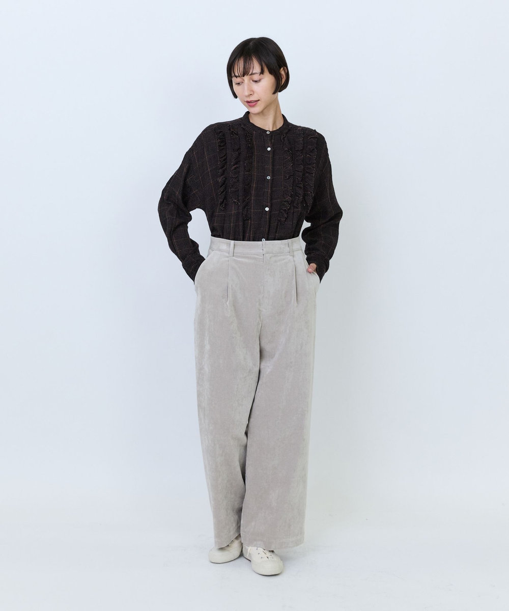 LOISIR シャンブレーベルベットセミワイドパンツ ベージュ