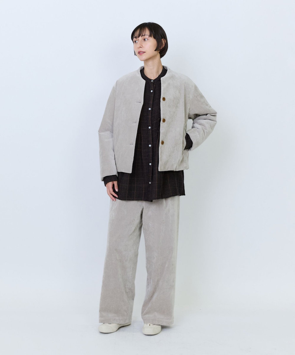 LOISIR シャンブレーベルベットセミワイドパンツ ベージュ