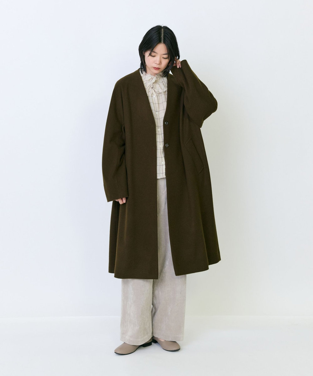 LOISIR シャンブレーベルベットセミワイドパンツ ベージュ