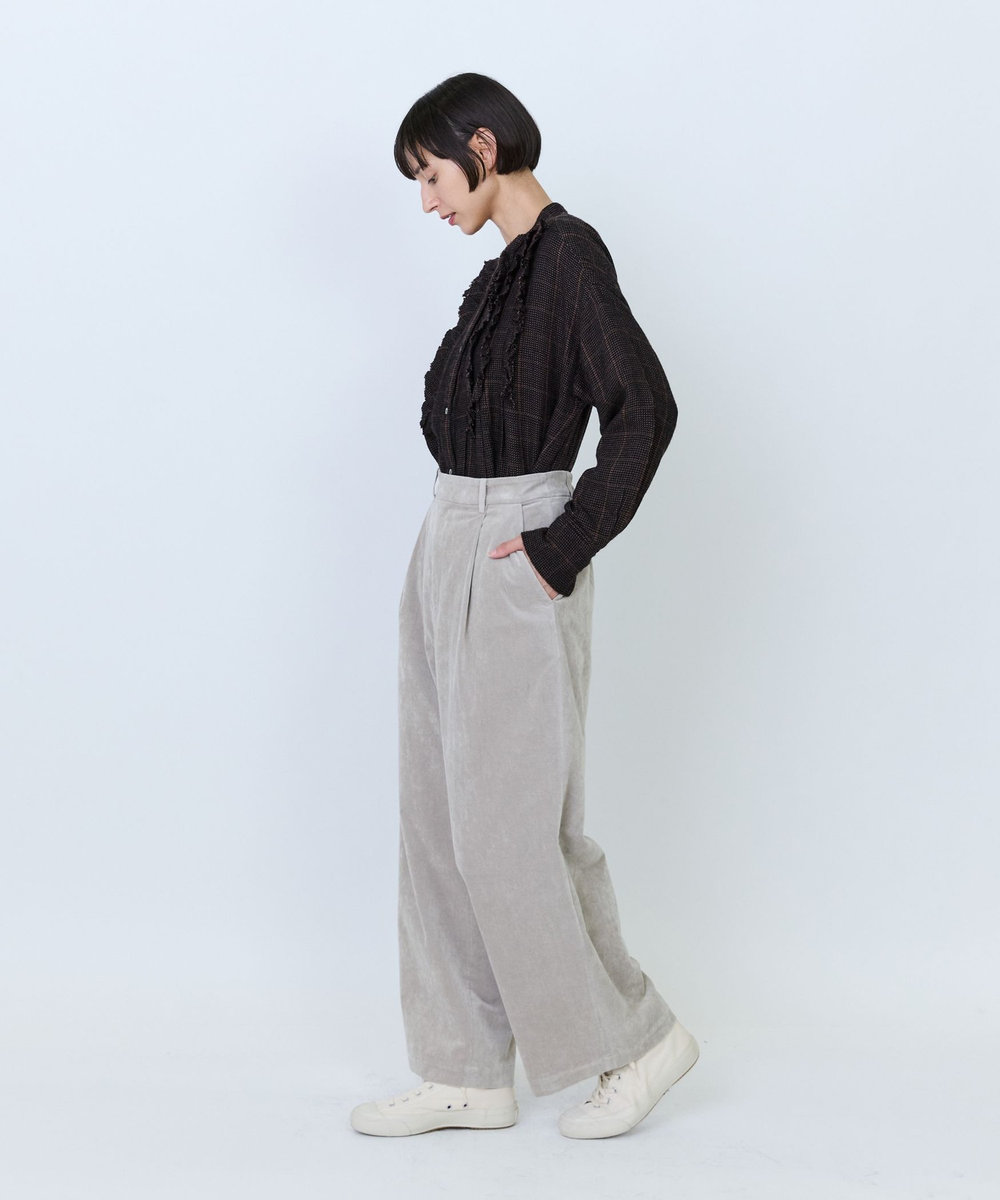 LOISIR シャンブレーベルベットセミワイドパンツ ベージュ