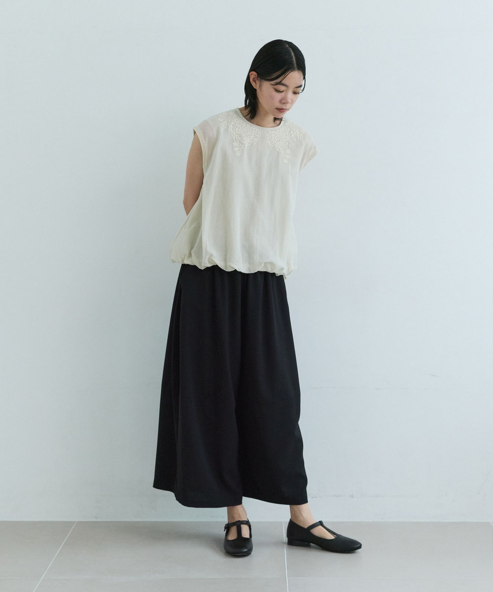 LOISIR インドコットンチュール刺繍バルーンブラウス ベージュ