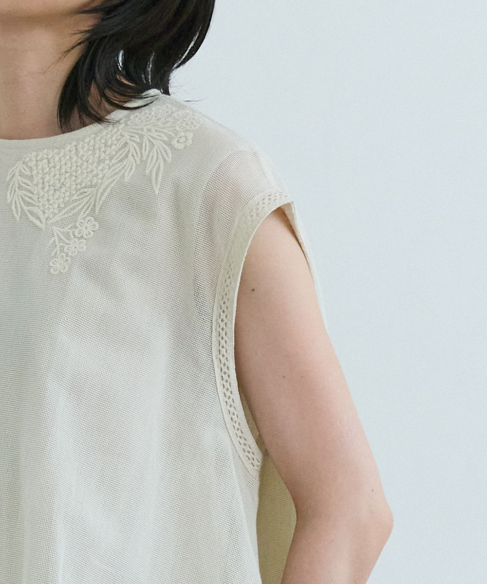 LOISIR インドコットンチュール刺繍バルーンブラウス ベージュ